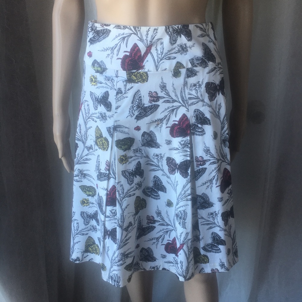 Talbots Butterfly Print Pleated Flared Midi Skirt